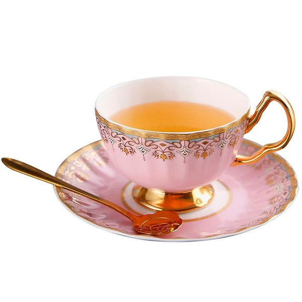 Unique British Tea Cup and Saucer in Gift Box, Pink Blue White Bone China Porcelain Tea Cup Set, Elegant British Ceramic Coffee Cups for Afternoon Tea-Art Painting Canvas