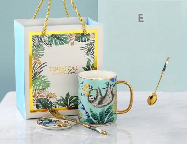 Unique Ceramic Mugs in Gift Box, Creative Porcelain Cups, Large Capacity Jungle Animal Porcelain Mugs, Large Ceramic Mugs for Office-Art Painting Canvas