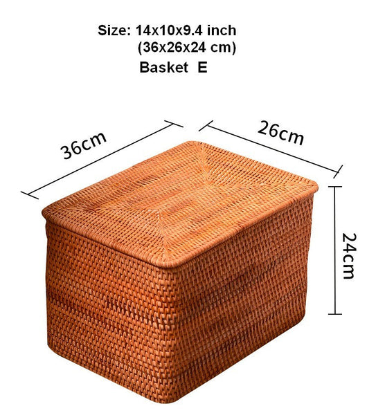 Woven Rattan Baskets, Rectangular Basket with Lid, Rectangular Storage Baskets, Storage Basket for Bedroom, Kitchen Storage Baskets-Art Painting Canvas