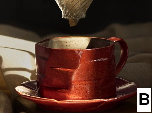 Modern Handmade Pottery Coffee Cup, Creative Ceramic Coffee Cup with Saucer, Unique Tea Cup and Saucer, Tea Cup Set for Afternoon Tea-Art Painting Canvas