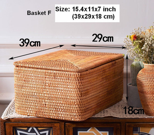 Woven Rattan Baskets, Rectangular Basket with Lid, Rectangular Storage Baskets, Storage Basket for Bedroom, Kitchen Storage Baskets-Art Painting Canvas