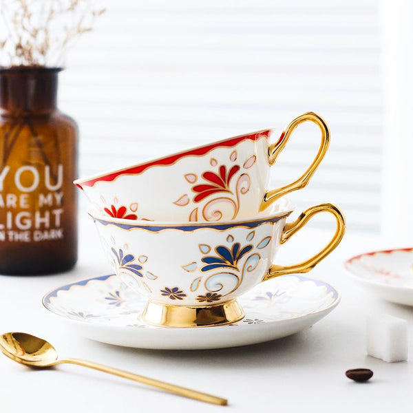 Porcelain Coffee Cups, British Tea Cups, Tea Cups and Saucers, Coffee Cups with Gold Trim and Gift Box, Latte Coffee Cups-Art Painting Canvas