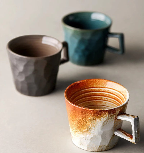 Large Capacity Coffee Cups, Modern Handmade Pottery Coffee Cup, Large Unique Tea Cup, Creative Brown White Black Blue Ceramic Coffee Mugs-Art Painting Canvas