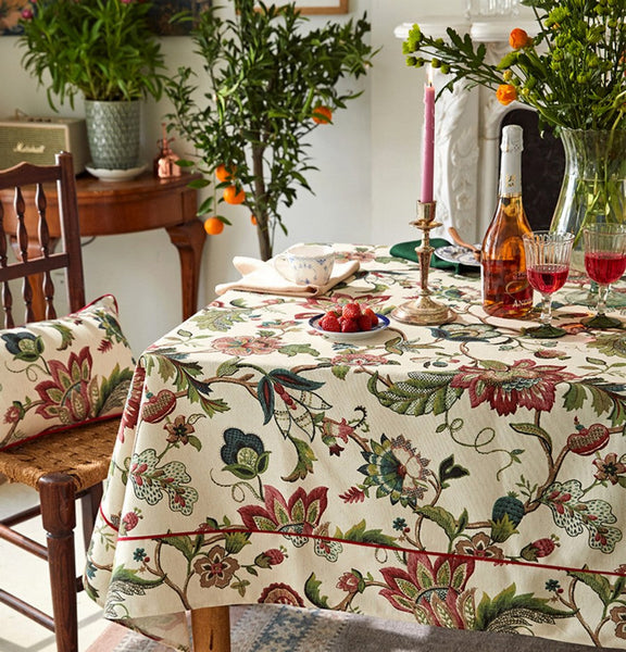 Spring Flower Table Cover for Kitchen, Large Modern Rectangular Tablecloth Ideas for Dining Room Table, Rustic Garden Floral Tablecloth for Round Table-Art Painting Canvas