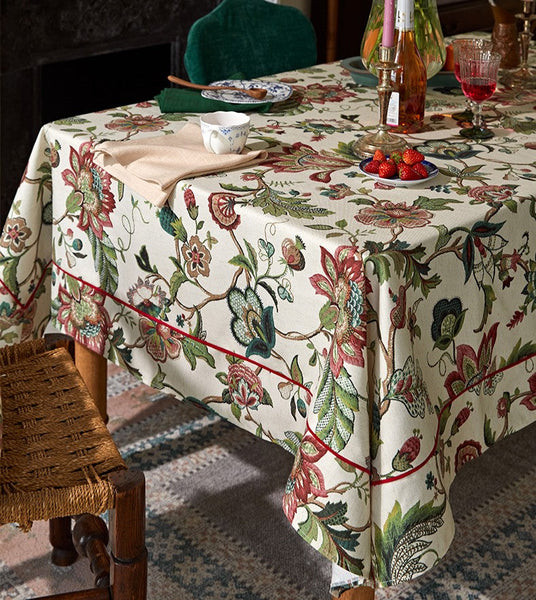Spring Flower Table Cover for Kitchen, Large Modern Rectangular Tablecloth Ideas for Dining Room Table, Rustic Garden Floral Tablecloth for Round Table-Art Painting Canvas