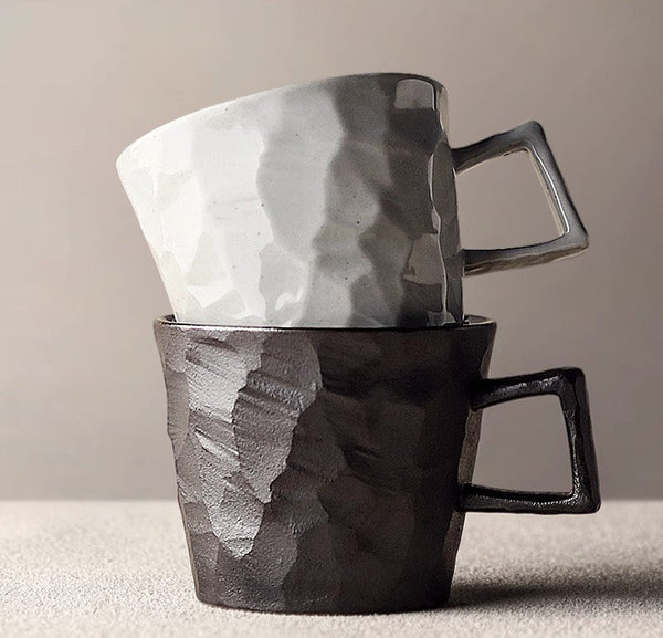 Large Capacity Coffee Cups, Modern Handmade Pottery Coffee Cup, Large Unique Tea Cup, Creative Brown White Black Blue Ceramic Coffee Mugs-Art Painting Canvas