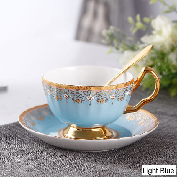 Unique British Tea Cup and Saucer in Gift Box, Pink Blue White Bone China Porcelain Tea Cup Set, Elegant British Ceramic Coffee Cups for Afternoon Tea-Art Painting Canvas