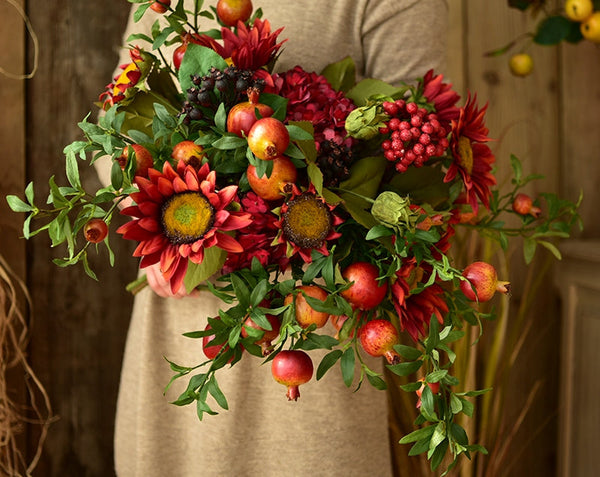 Beautiful Flower Arrangement for Home Decoration, Large Bunch of Pomegranate Branch, Table Centerpiece, Real Touch Artificial Floral for Dining Room-Art Painting Canvas