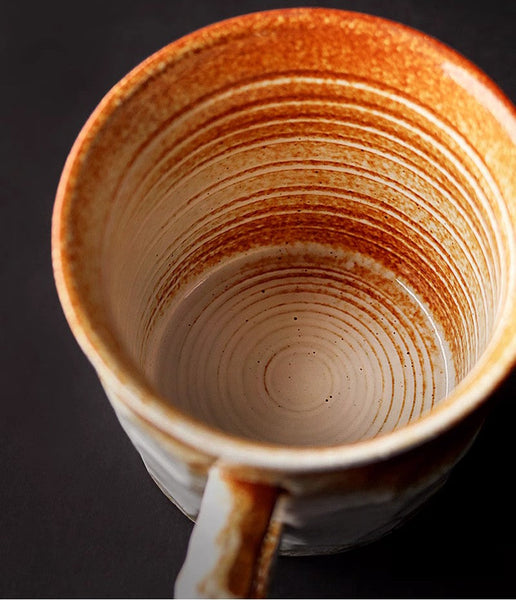 Large Capacity Coffee Cups, Modern Handmade Pottery Coffee Cup, Large Unique Tea Cup, Creative Brown White Black Blue Ceramic Coffee Mugs-Art Painting Canvas