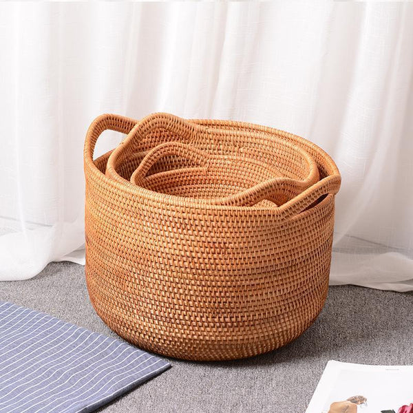 Wicker Woven Storage Baskets, Kitchen Storage Baskets, Rattan Storage Basket, Round Storage Basket for Bathroom-Art Painting Canvas