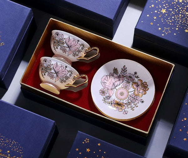 Afternoon British Tea Cups, Unique Iris Flower Tea Cups and Saucers in Gift Box, Elegant Ceramic Coffee Cups, Royal Bone China Porcelain Tea Cup Set-Art Painting Canvas