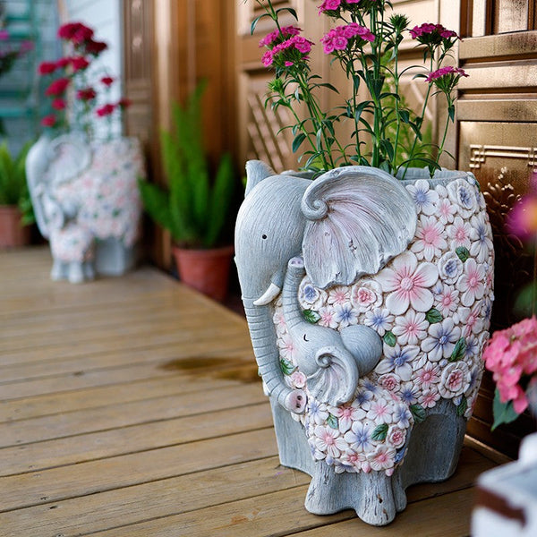 Resin Statue for Garden, Modern Garden Flower Pot, Unique Animal Statue for Garden Ornaments, Beautiful Elephant Flowerpot, Villa Outdoor Decor Gardening Ideas-Art Painting Canvas