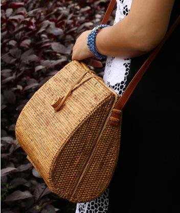 Woven Rattan Handbag, Natural Fiber Handbag, Small Rustic Handbag, Handmade Rattan Handbag for Outdoors-Art Painting Canvas
