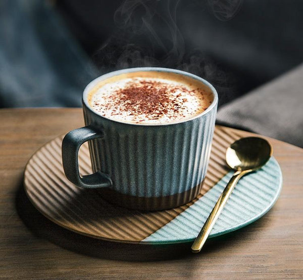 Coffee Cup and Saucer Set, Pottery Coffee Cups, Cappuccino Coffee Mug, Ceramic Coffee Cups, Coffee Cup for Sale, Tea Cup, White / Green / Blue / Yellow-Art Painting Canvas