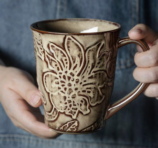 Green Ceramic Coffee Mug, Birthday Gifts, Stoneware Coffee Mugs, Handmade Pottery Coffee Mug, Large Capacity Coffee Cups-Art Painting Canvas