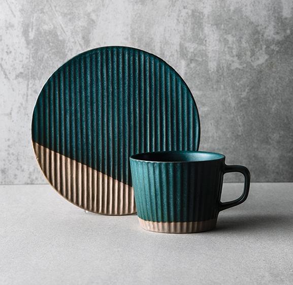 Coffee Cup and Saucer Set, Pottery Coffee Cups, Cappuccino Coffee Mug, Ceramic Coffee Cups, Coffee Cup for Sale, Tea Cup, White / Green / Blue / Yellow-Art Painting Canvas