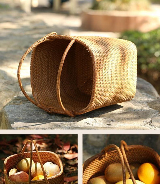 Woven Rattan Storage Basket with Handle, Storage Basket for Picnic, Fruit Storage Basket, Kitchen Storage Basekt-Art Painting Canvas