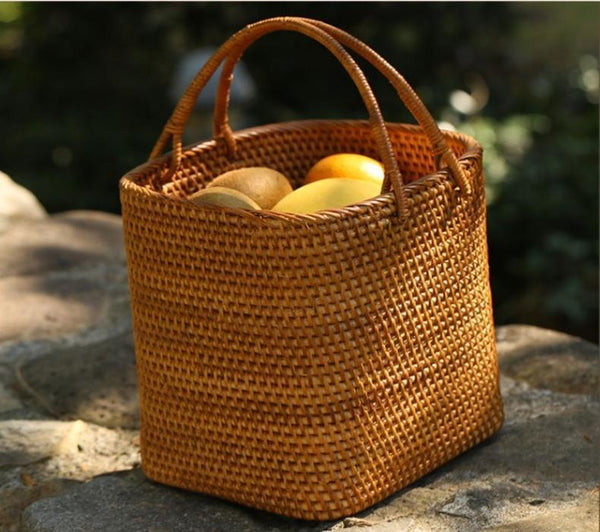 Woven Rattan Storage Basket with Handle, Storage Basket for Picnic, Fruit Storage Basket, Kitchen Storage Basekt-Art Painting Canvas