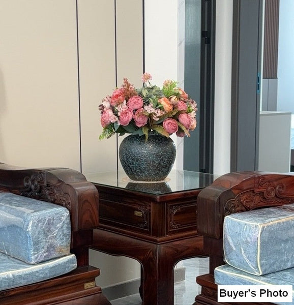 Unique Artificial Floral Arrangement for Dining Room, Large Bunch of Autumn Flowers Arrangement Interior Design, Peony Faux Silk Floral Bouquet Table Centerpiece-Art Painting Canvas