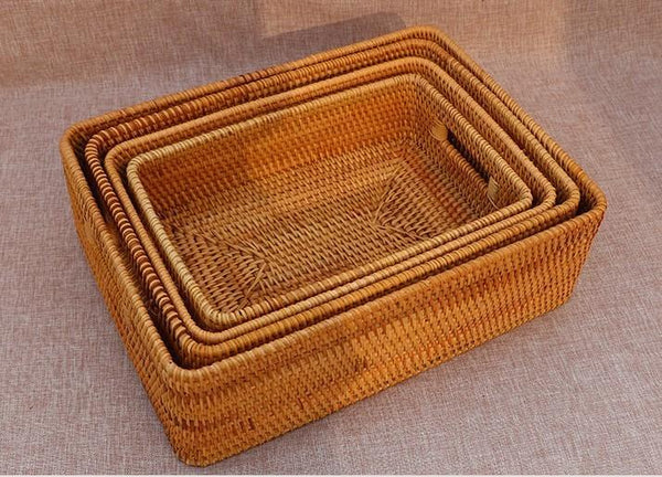 Woven Storage Baskets, Rectangular Storage Baskets, Rattan Storage Basket for Shelves, Kitchen Storage Baskets, Storage Baskets for Bathroom-Art Painting Canvas