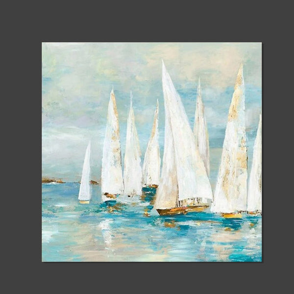 Sail Boat Painting, Hand Painted Abstract Painting, Abstract Landscape Painting, Extra Large Abstract Paintings on Canvas, Bedroom Wall Art Ideas-Art Painting Canvas