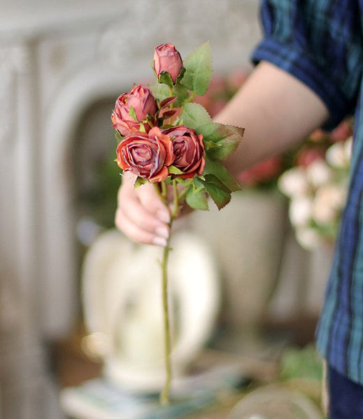 Artificial Floral for Bedroom, 12 Branches of Rose Flowers, Botany Plants, Rose Flower in Vase, Simple Flower Arrangement Ideas for Home Decoration-Art Painting Canvas