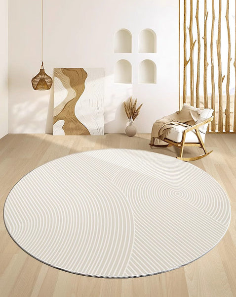 Soft Modern Rugs for Dining Room, Abstract Contemporary Round Rugs for Dining Room, Geometric Modern Rug Ideas for Living Room, Circular Modern Rugs for Bathroom-Art Painting Canvas