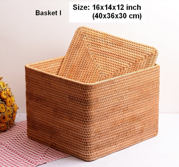 Woven Rattan Baskets, Rectangular Basket with Lid, Rectangular Storage Baskets, Storage Basket for Bedroom, Kitchen Storage Baskets-Art Painting Canvas
