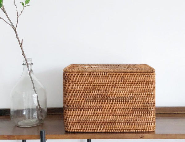 Woven Rattan Baskets, Rectangular Basket with Lid, Rectangular Storage Baskets, Storage Basket for Bedroom, Kitchen Storage Baskets-Art Painting Canvas