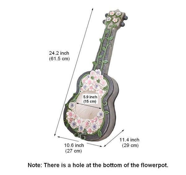 Unique Guitar Flowerpot for Garden Ornaments, Modern Garden Flower Pot, Beautiful Guitar Flowerpot, Villa Outdoor Decor Gardening Ideas-Art Painting Canvas