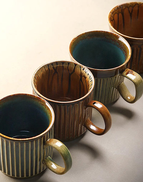 Creative Brown Green Ceramic Coffee Mugs, Unique Coffee Mugs, Large Modern Handmade Pottery Coffee Cup, Large Capacity Coffee Mugs-Art Painting Canvas