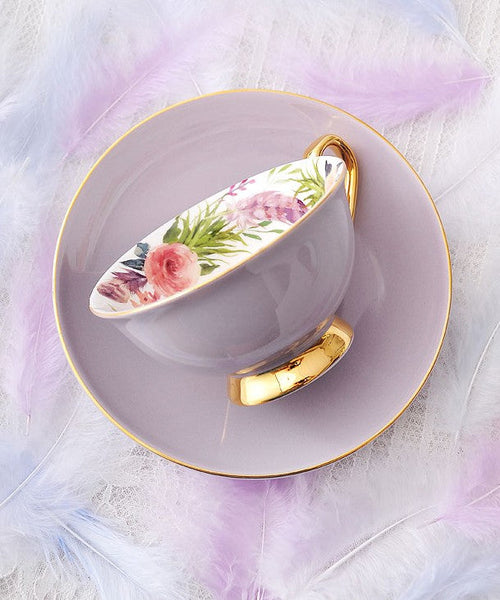 Royal Bone China Porcelain Tea Cup Set, Elegant Flower Pattern Ceramic Coffee Cups, Beautiful British Tea Cups, Unique Afternoon Tea Cups and Saucers in Gift Box-Art Painting Canvas