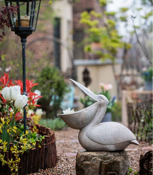 Pelican Statue for Garden, Beautiful Cute Animal Statues, Large Garden Courtyard Ornaments, Unique Modern Garden Bird Sculptures, Creative Villa Outdoor Decor Gardening Ideas-Art Painting Canvas