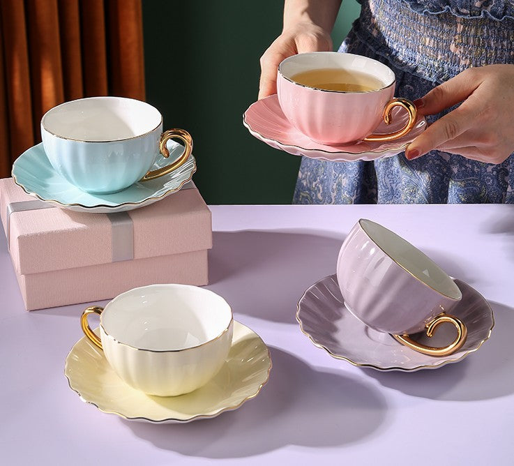 Unique Tea Cups and Saucers in Gift Box as Birthday Gift, Elegant Maca –  Art Painting Canvas