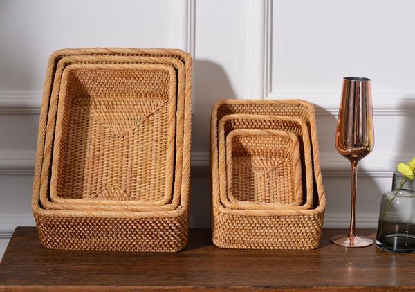 Woven Rectangular Basket for Shelves, Rattan Storage Basket, Storage Baskets for Bathroom, Woven Baskets for Living Room-Art Painting Canvas