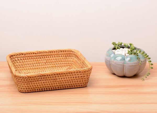 Woven Rectangular Storage Basket, Lovely Rattan Storage Basket, Storage Baskets for Kitchen-Art Painting Canvas
