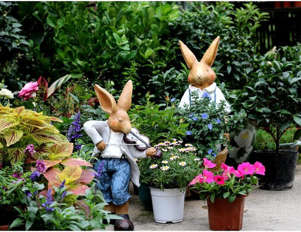 Garden Courtyard Ornament, Large Rabbit Statue for Garden, Bunny Flower Pot, Villa Outdoor Decor Gardening Ideas, House Warming Gift-Art Painting Canvas