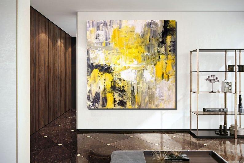 Simple Canvas Art, Yellow Modern Abstract Painting, Living Room
