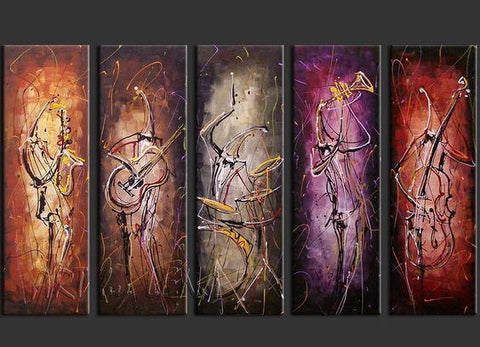 5 Piece Abstract Painting, Musician Painting, Music Painting, Acrylic Canvas Painting, Modern Paintings for Living Room-Art Painting Canvas