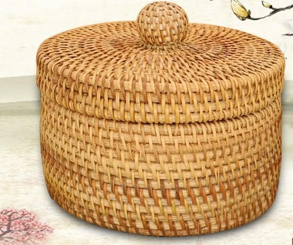 Handmade Storage Basket, Rustic Basket, Woven Basket with Cover, Home Decor-Art Painting Canvas
