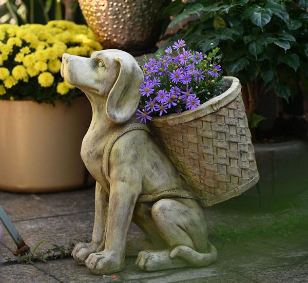 Large Dog Flowerpot, Resin Statue for Garden, Modern Dog Animal Statue for Garden Ornaments, Villa Outdoor Decor Gardening Ideas-Art Painting Canvas