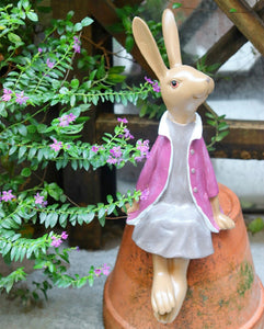 Sitting Rabbit Lovers Statue for Garden, Beautiful Garden Courtyard Ornaments, Villa Outdoor Decor Gardening Ideas, Unique Modern Garden Sculptures-Art Painting Canvas