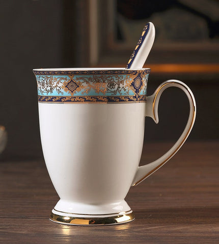 Large Royal Bone China Porcelain Mug, Elegant Ceramic Coffee Mug, Beautiful British Tea Cups, Large Capacity Ceramic Mugs for Office-Art Painting Canvas