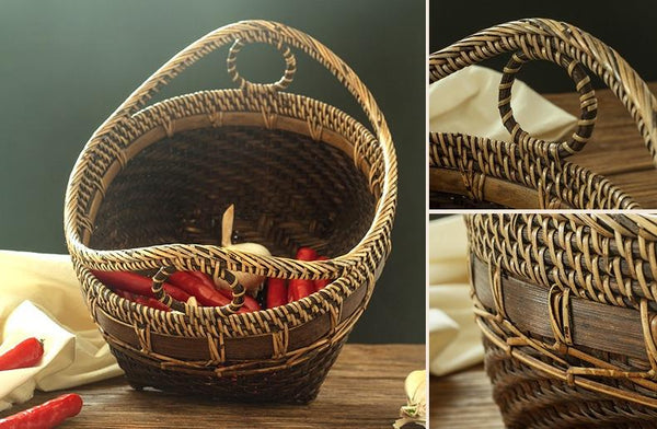 Indonesia Hand Woven Storage Basket, Natural Bamboo Baskets, Small Rustic Basket-Art Painting Canvas