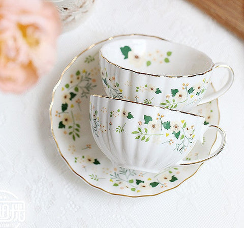Unique Ceramic Coffee Cups, Creative Bone China Porcelain Tea Cup Set, Traditional English Tea Cups and Saucers, Afternoon British Tea Cups-Art Painting Canvas