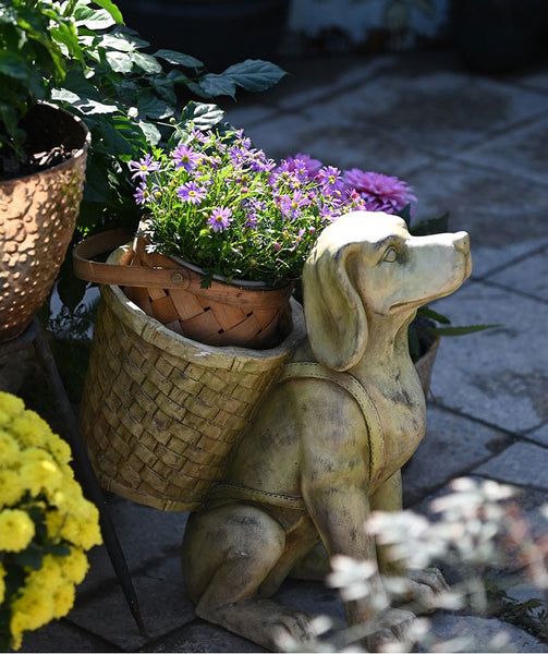 Large Dog Flowerpot, Resin Statue for Garden, Modern Dog Animal Statue for Garden Ornaments, Villa Outdoor Decor Gardening Ideas-Art Painting Canvas