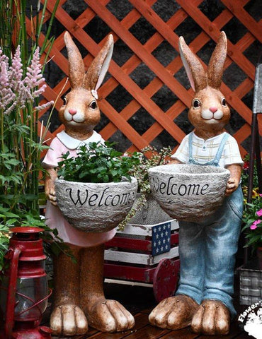 Large Rabbit Lovers Statue for Garden, Bunny Flowerpot, Garden Courtyard Ornament, Villa Outdoor Decor Gardening Ideas-Art Painting Canvas