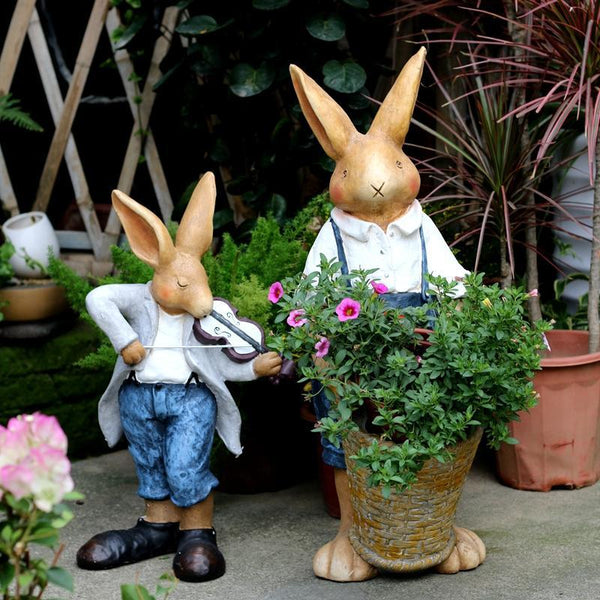 Bunny Flower Pot, Villa Outdoor Decor Gardening Ideas, House Warming Gift, Garden Courtyard Ornament, Large Rabbit Statue for Garden-Art Painting Canvas