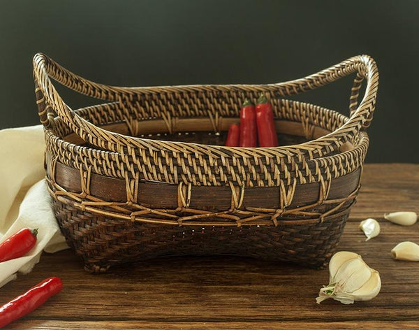 Indonesia Hand Woven Storage Basket, Natural Bamboo Baskets, Small Rustic Basket-Art Painting Canvas