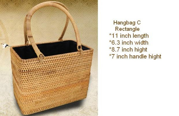 Handmade Rattan Wicker Serving Basket, Small Vintage Woven Handbag-Art Painting Canvas